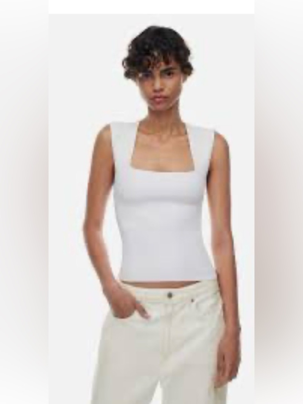 ARITZIA Babaton White Square Neck Ribbed Tank